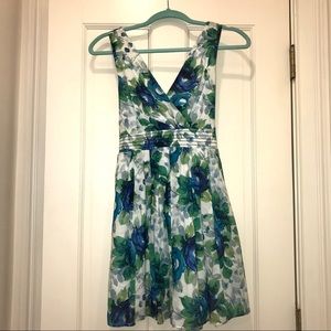 Blue and green floral v neck summer dress